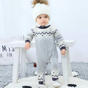 NWOT Baby Knitted Cotton Fair Isle Sweater Romper Onesie 9-12 Mos